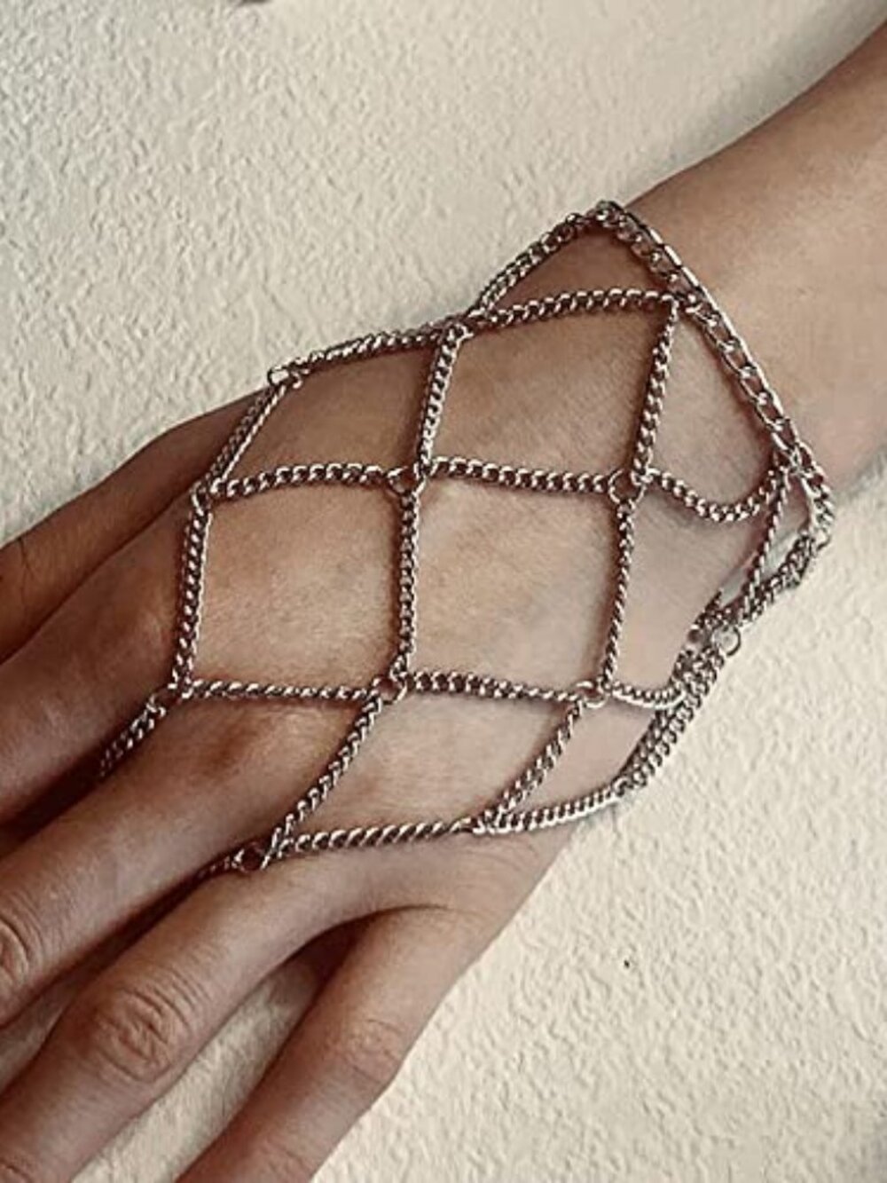 Boho Tassel Bracelet with Slave Finger Ring Gypsy Ring Hand Harness Punk Gothic